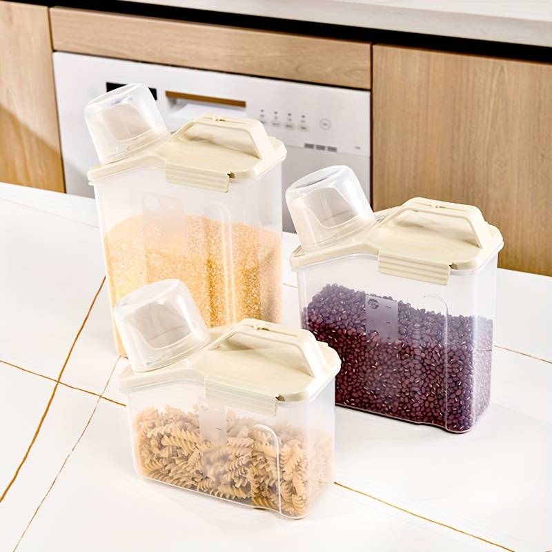 Cube Rice Storage Box, Kitchen Sealed Food Container, Transparent Grain Storage Tank, Food Storage Container with Pouring Spout And Measuring Cup Lid, Kitchen Pantry Organizer Cube Rice Storage Box, Kitchen Sealed Food Container, Transparent Grain Storage Tank, Food Storage Container with Pouring Spout And Measuring Cup Lid, Kitchen Pantry Organizer